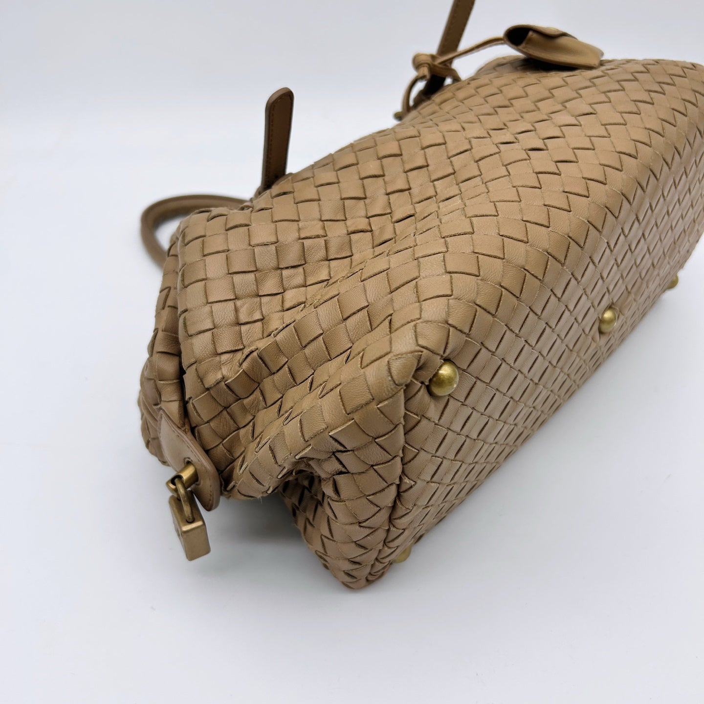 Bottega Veneta Beige Intrecciato Small Boston Top Handle Bag [Used]