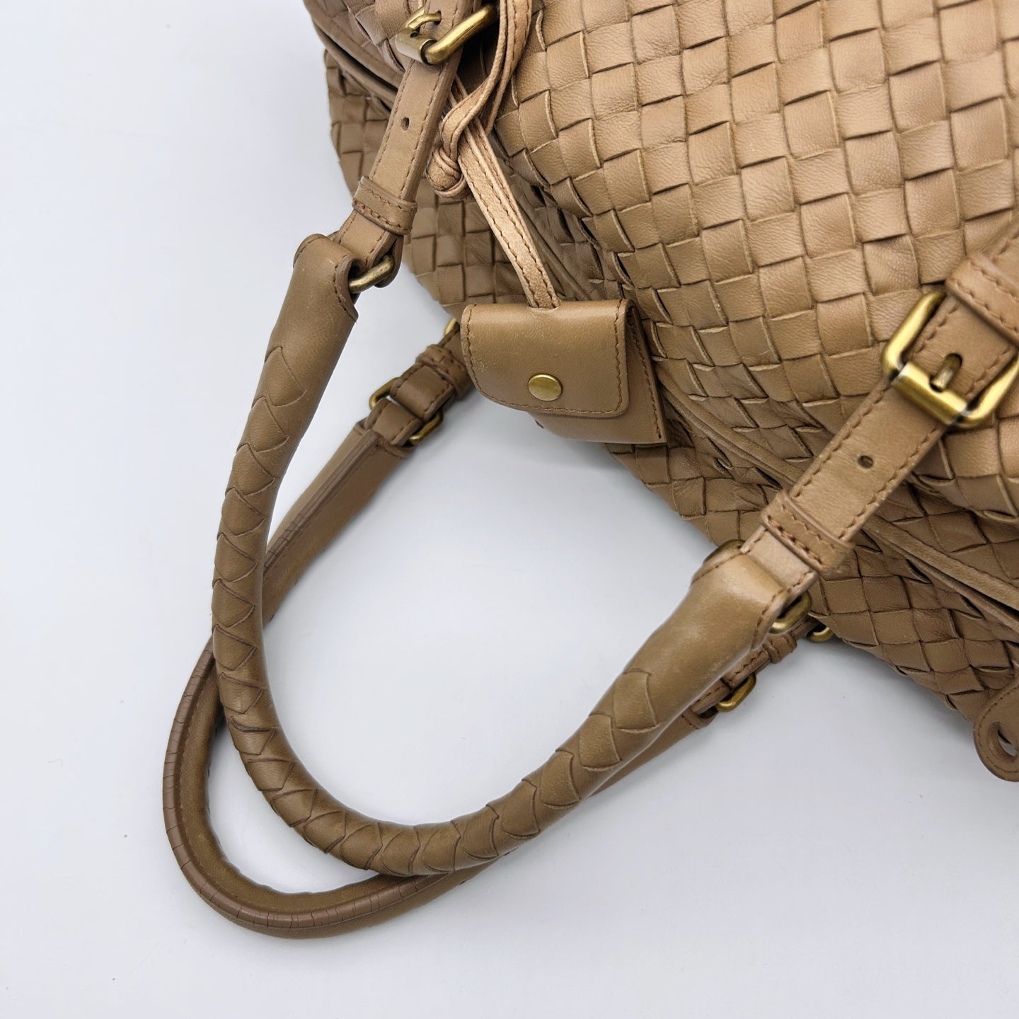Bottega Veneta Beige Intrecciato Small Boston Top Handle Bag [Used]