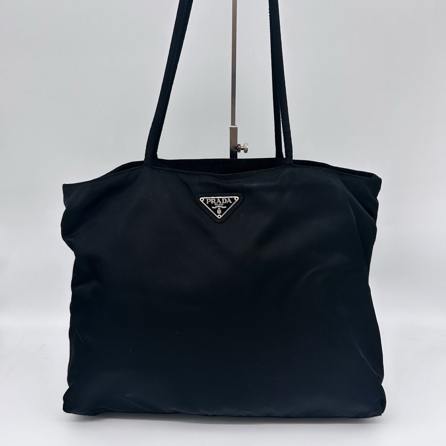 Prada Black Nylon Tote Bag Silver Logo Plate [Used]