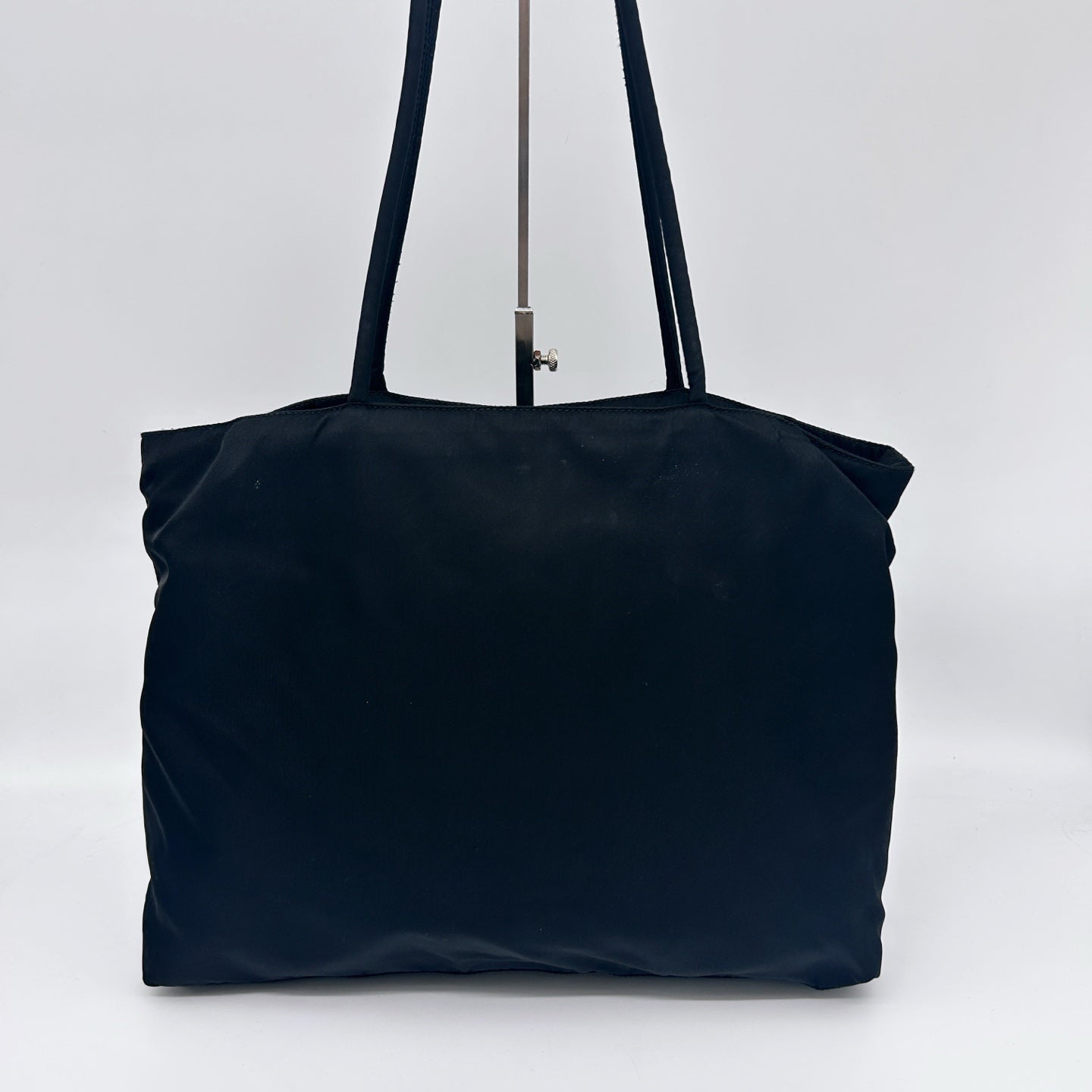 Prada Black Nylon Tote Bag Silver Logo Plate [Used]