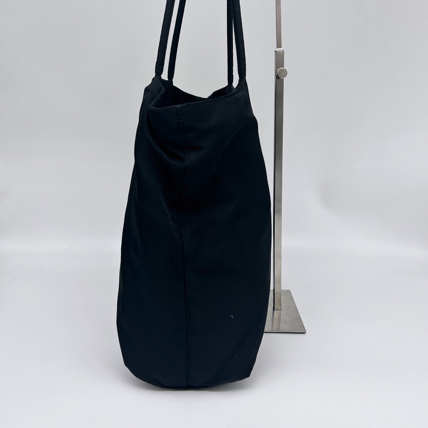 Prada Black Nylon Tote Bag Silver Logo Plate [Used]
