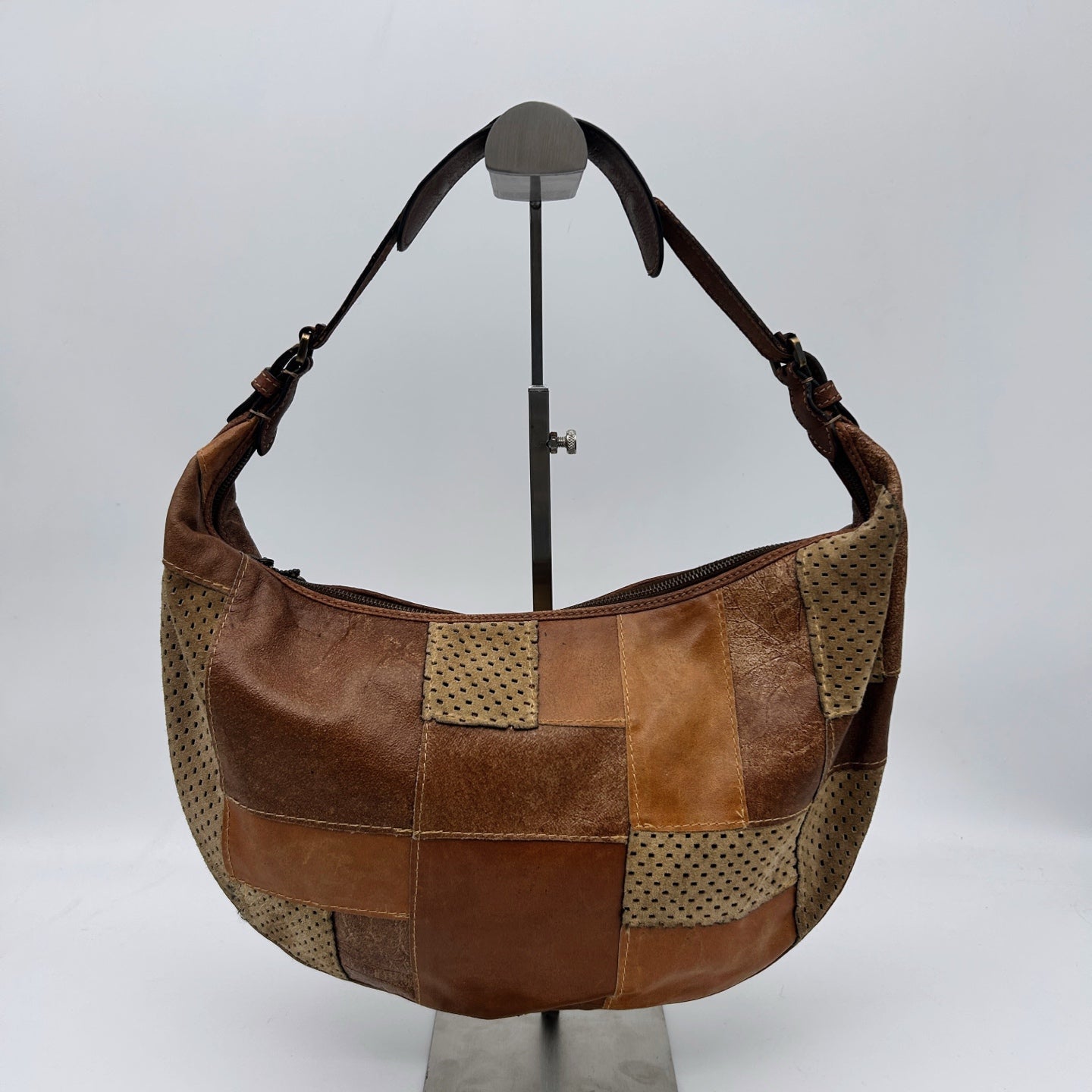Dior Brown Patchwork Leather Hobo Shoulder Bag [Used]