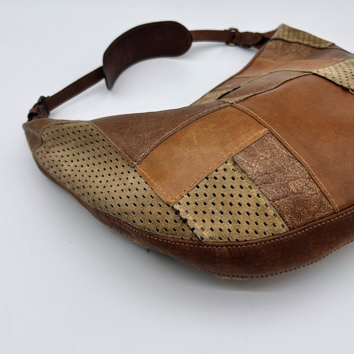 Dior Brown Patchwork Leather Hobo Shoulder Bag [Used]