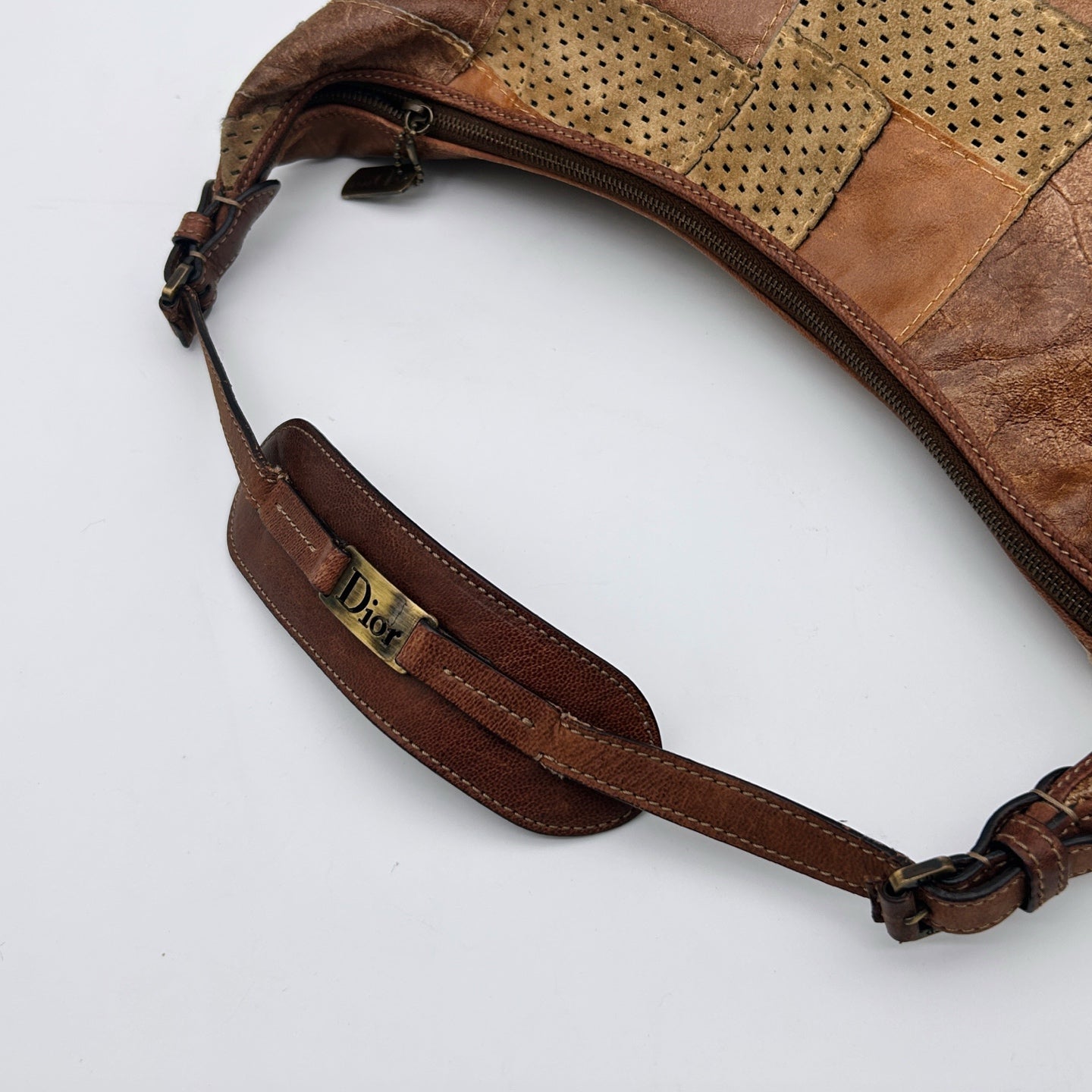 Dior Brown Patchwork Leather Hobo Shoulder Bag [Used]