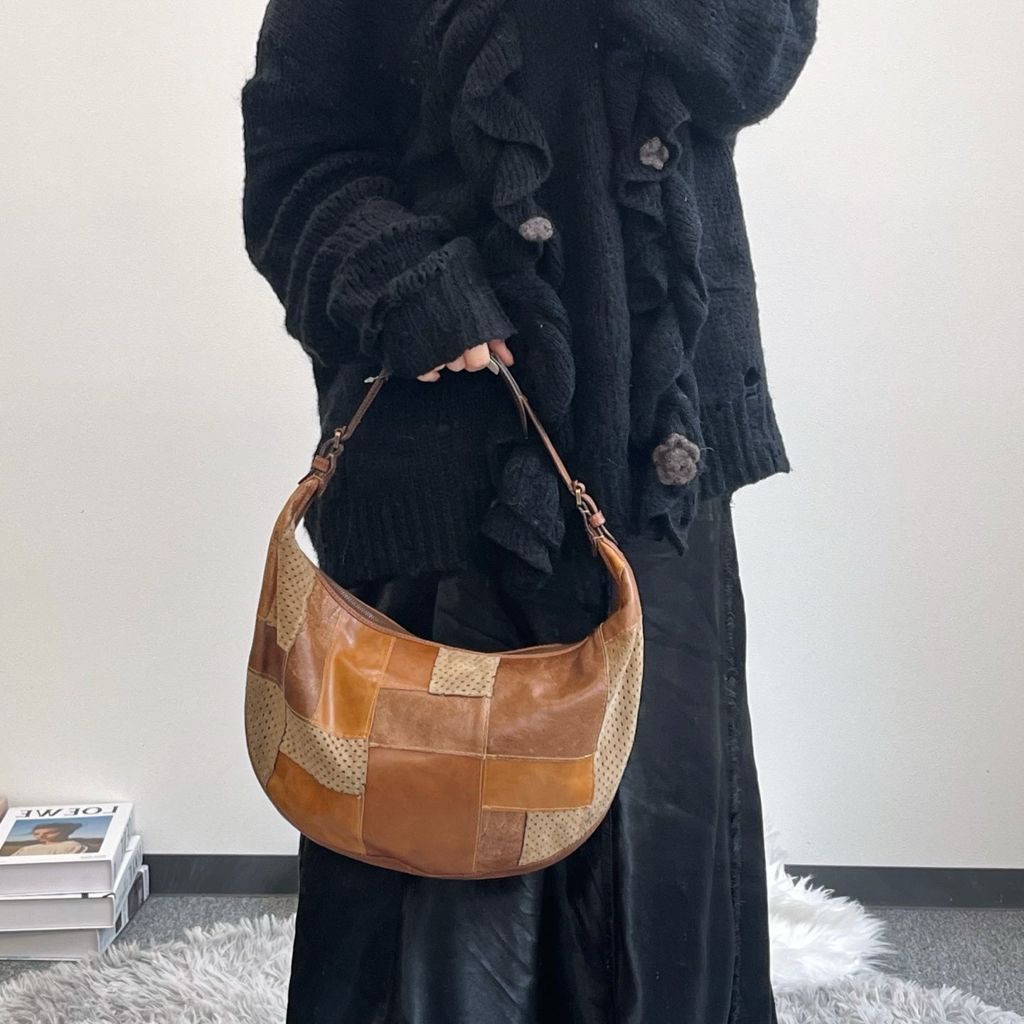 Dior Brown Patchwork Leather Hobo Shoulder Bag [Used]