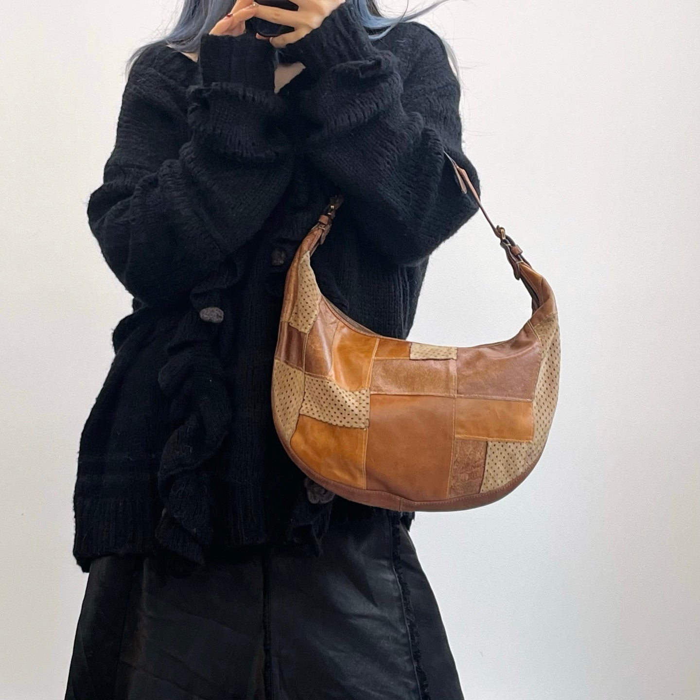 Dior Brown Patchwork Leather Hobo Shoulder Bag [Used]