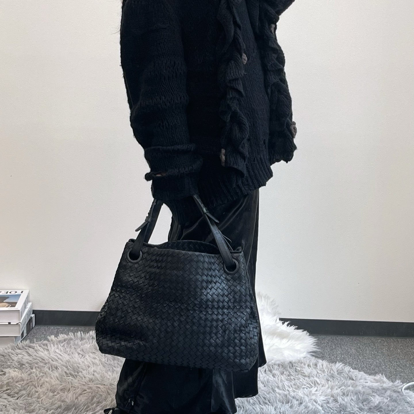 Bottega Veneta Black Intrecciato Leather Shoulder Bag [Used]
