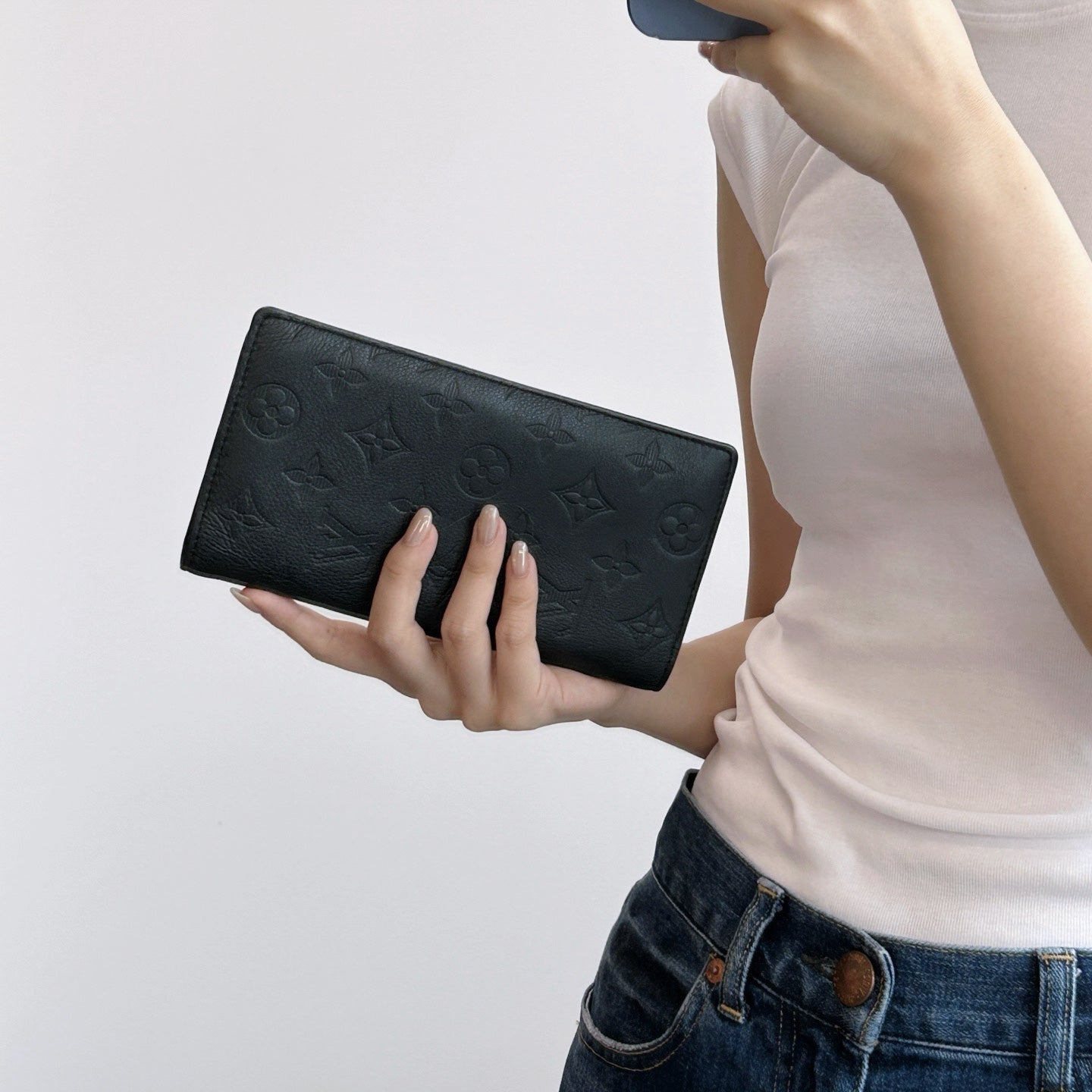 Louis Vuitton Black Monogram Empreinte Leather Long Wallet [Used]