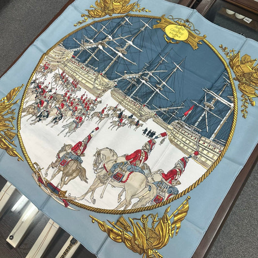 Hermès “La Marine en Galère” Silk Scarf 90 [Used]