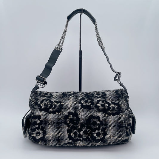 Chanel 2.55 Black & White Floral Tweed Leather Chain Shoulder Bag [Used]