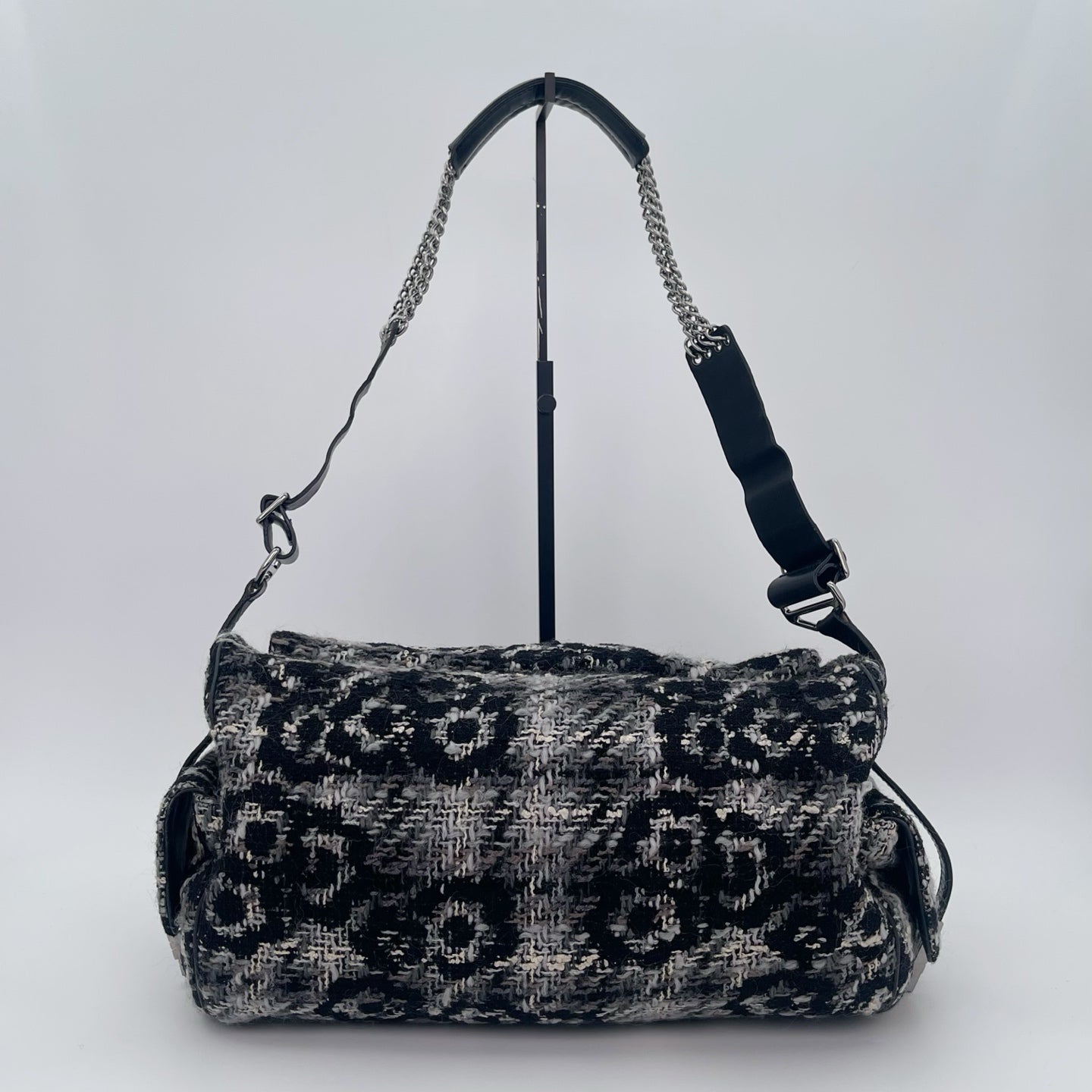 Chanel 2.55 Black & White Floral Tweed Leather Chain Shoulder Bag [Used]