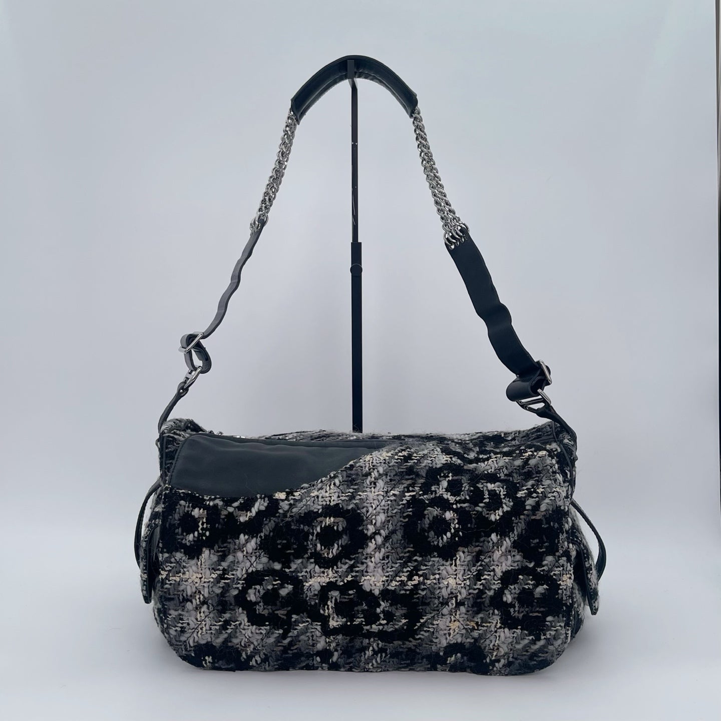 Chanel 2.55 Black & White Floral Tweed Leather Chain Shoulder Bag [Used]