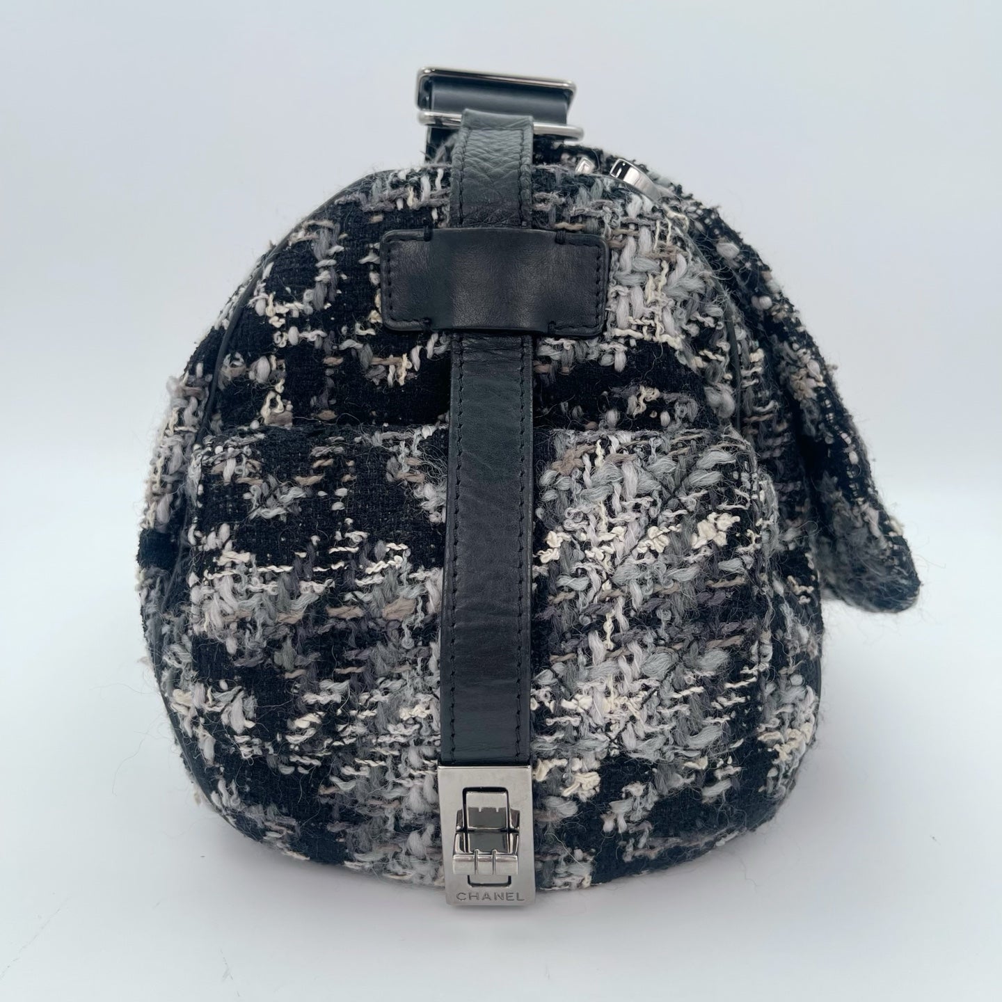 Chanel 2.55 Black & White Floral Tweed Leather Chain Shoulder Bag [Used]