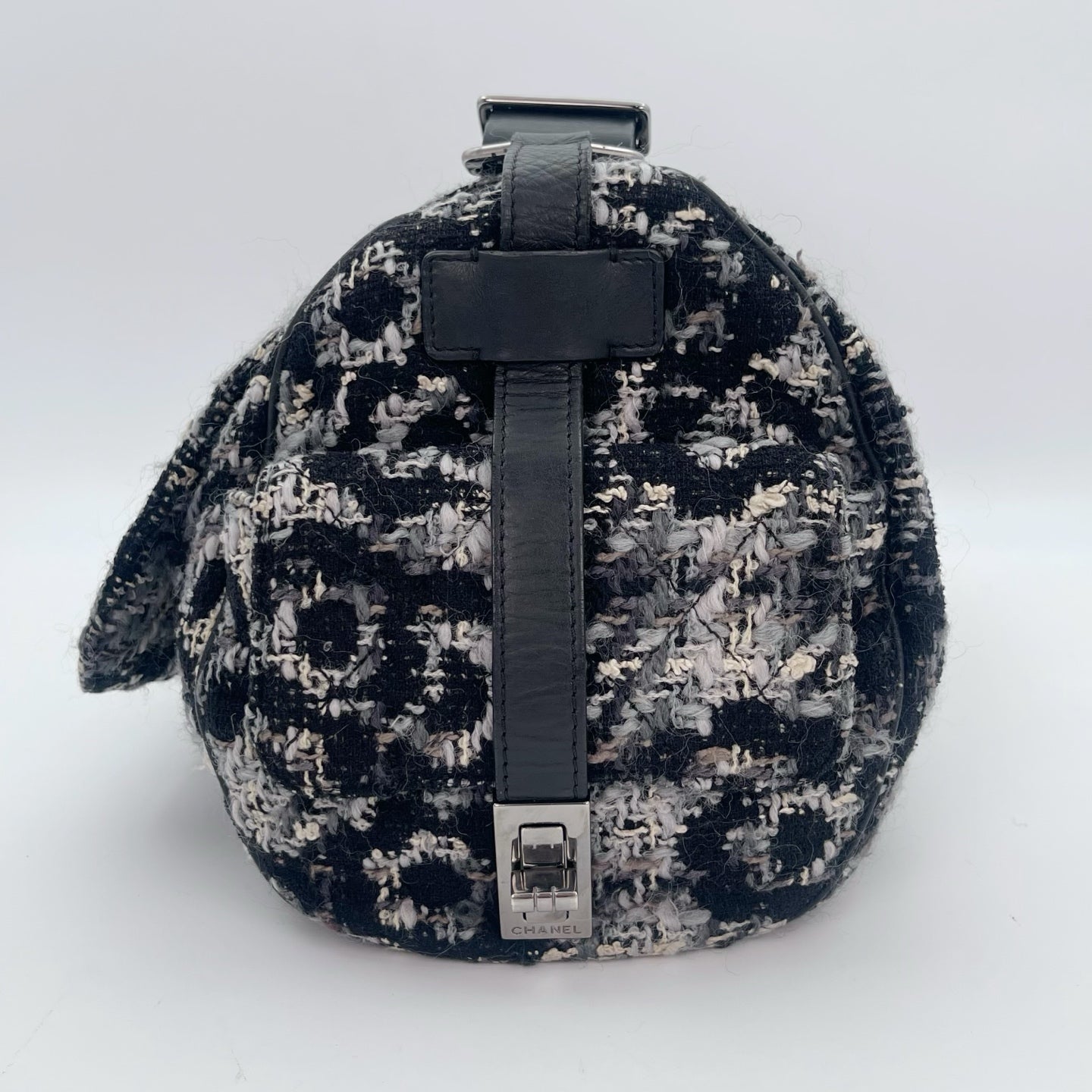 Chanel 2.55 Black & White Floral Tweed Leather Chain Shoulder Bag [Used]