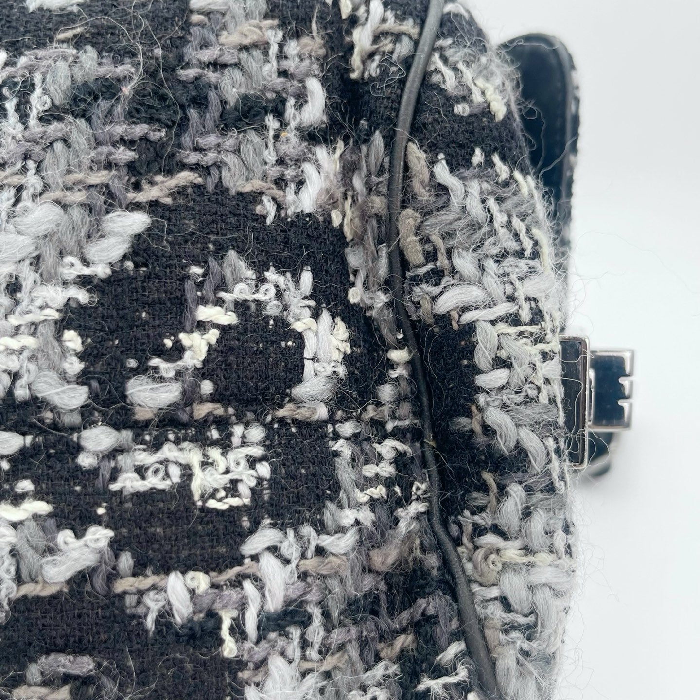 Chanel 2.55 Black & White Floral Tweed Leather Chain Shoulder Bag [Used]