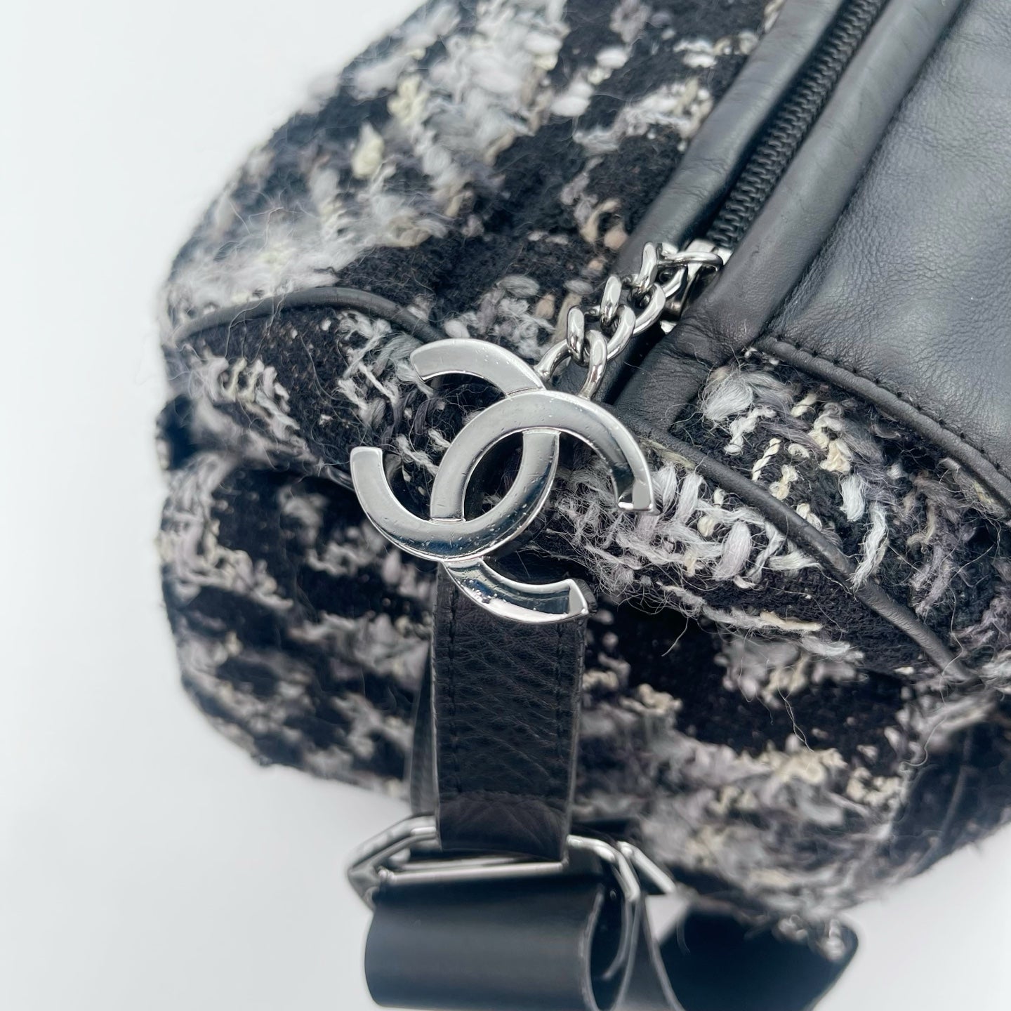 Chanel 2.55 Black & White Floral Tweed Leather Chain Shoulder Bag [Used]