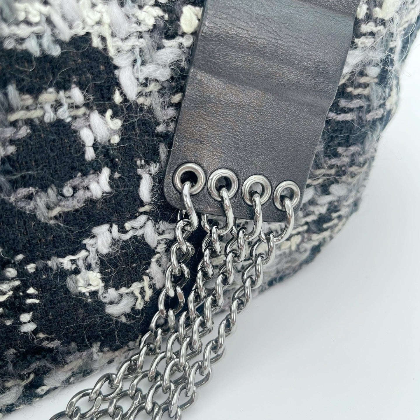 Chanel 2.55 Black & White Floral Tweed Leather Chain Shoulder Bag [Used]