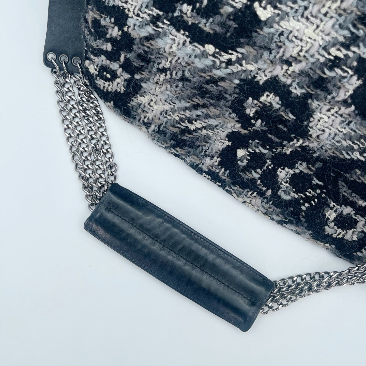 Chanel 2.55 Black & White Floral Tweed Leather Chain Shoulder Bag [Used]