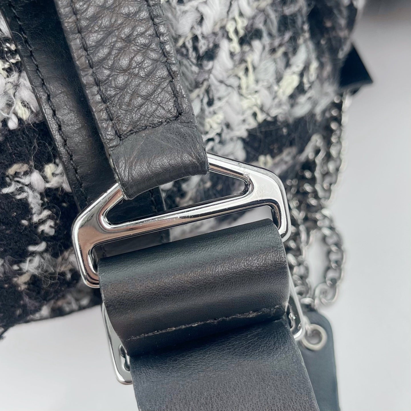 Chanel 2.55 Black & White Floral Tweed Leather Chain Shoulder Bag [Used]