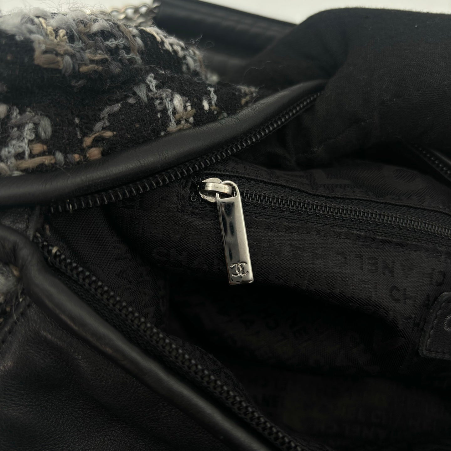 Chanel 2.55 Black & White Floral Tweed Leather Chain Shoulder Bag [Used]