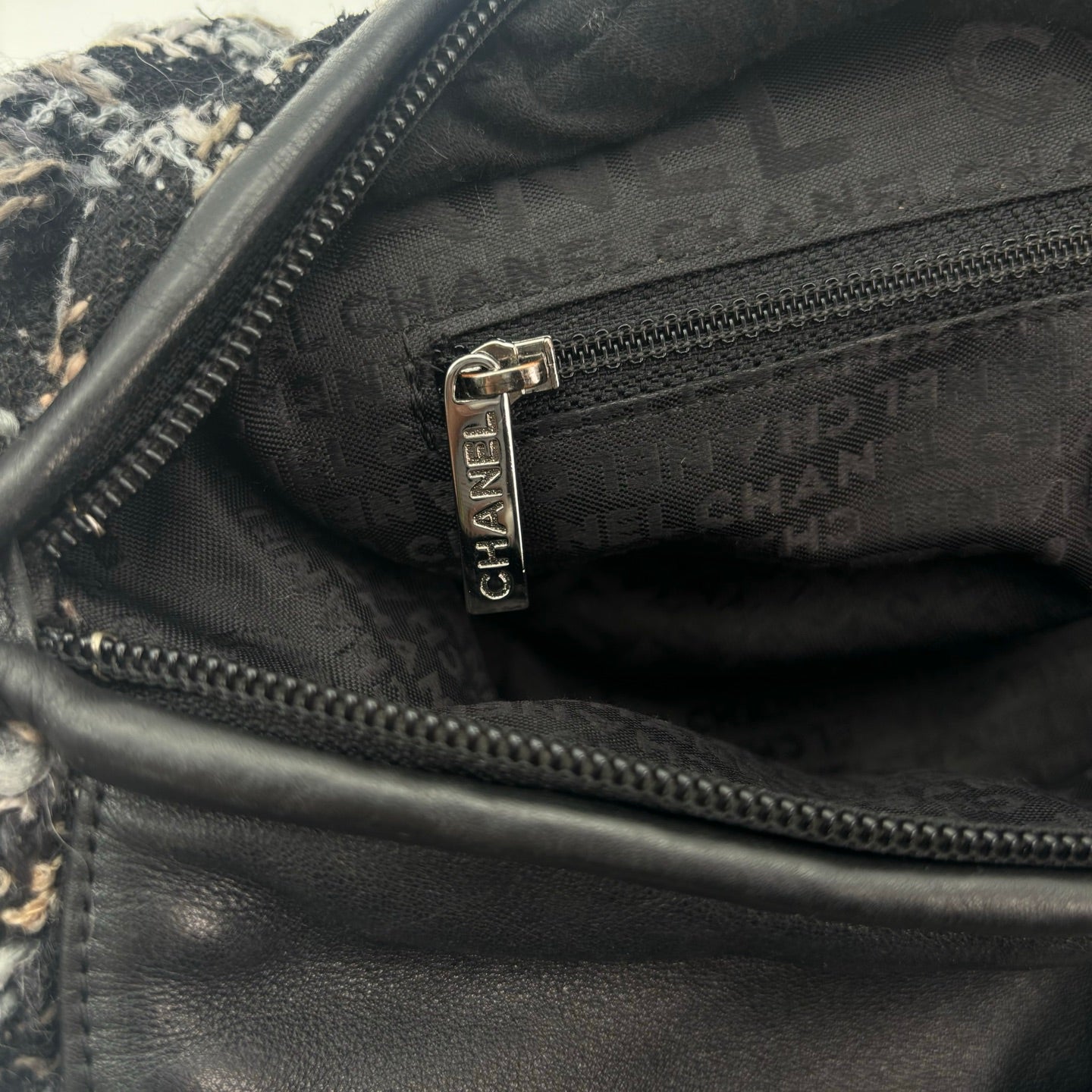 Chanel 2.55 Black & White Floral Tweed Leather Chain Shoulder Bag [Used]