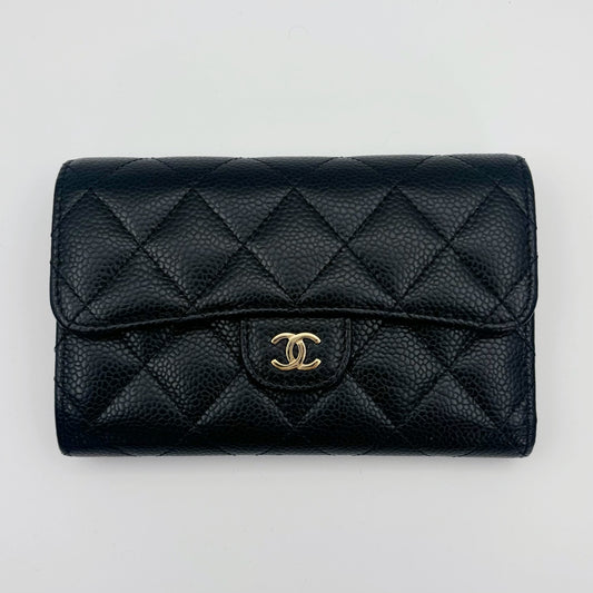 Chanel Classic Flap Black Caviar Leather Medium Wallet [Used]