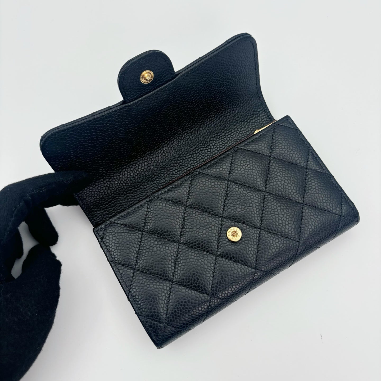 Chanel Classic Flap Black Caviar Leather Medium Wallet [Used]