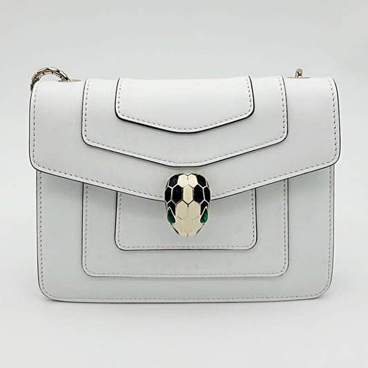 Bvlgari White Serpenti Forever Enamel Snakehead Flap Shoulder Bag [Used]