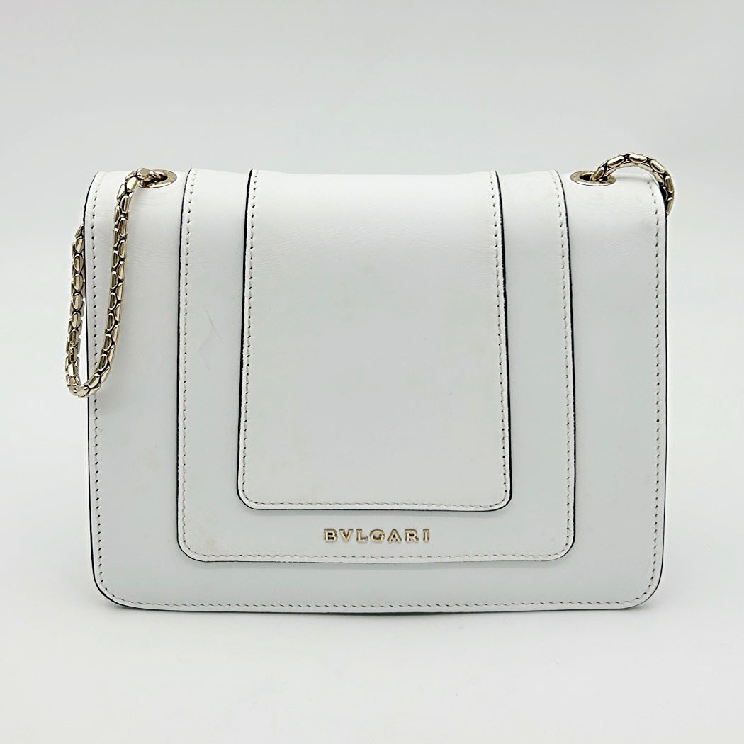 Bvlgari White Serpenti Forever Enamel Snakehead Flap Shoulder Bag [Used]