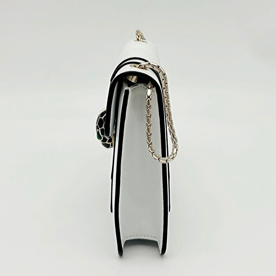 Bvlgari White Serpenti Forever Enamel Snakehead Flap Shoulder Bag [Used]