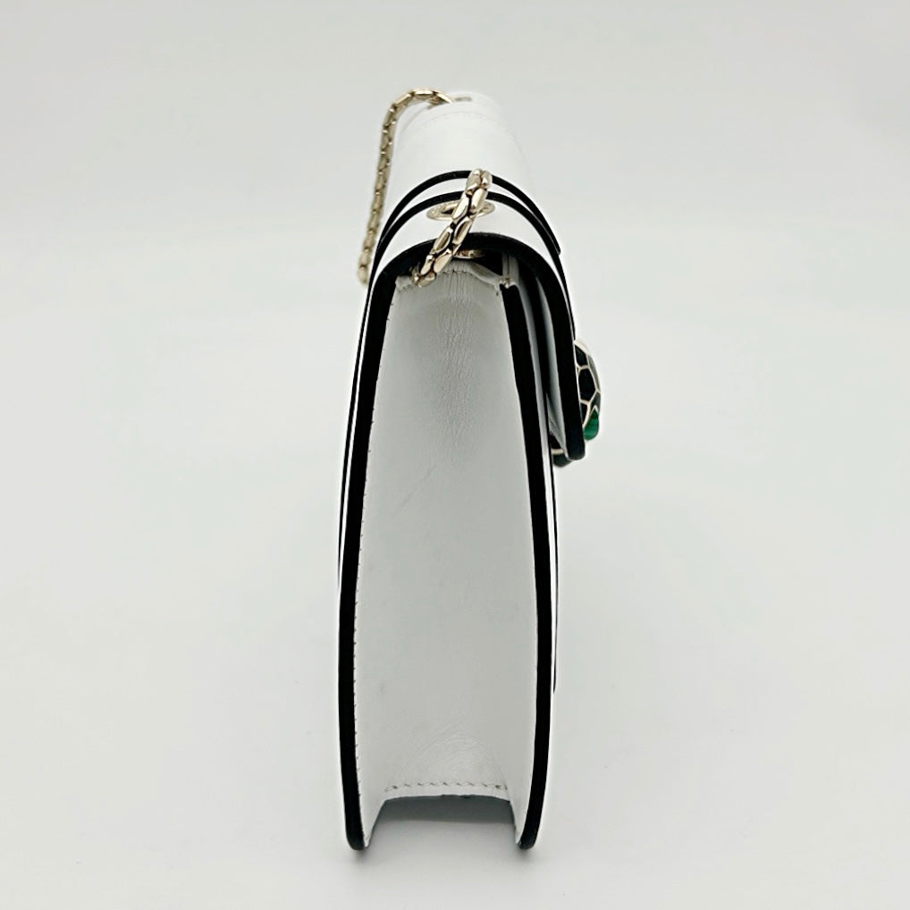 Bvlgari White Serpenti Forever Enamel Snakehead Flap Shoulder Bag [Used]