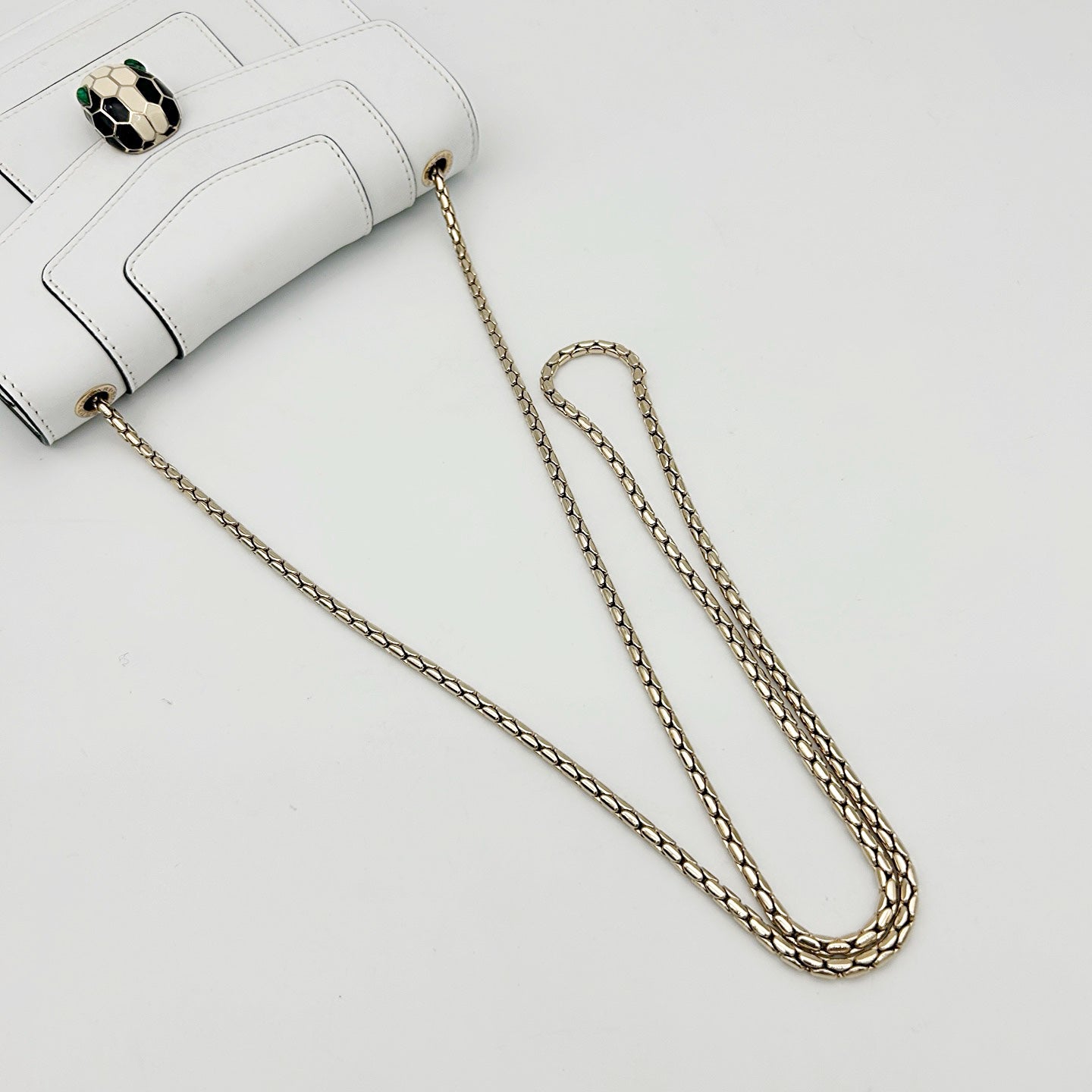 Bvlgari White Serpenti Forever Enamel Snakehead Flap Shoulder Bag [Used]