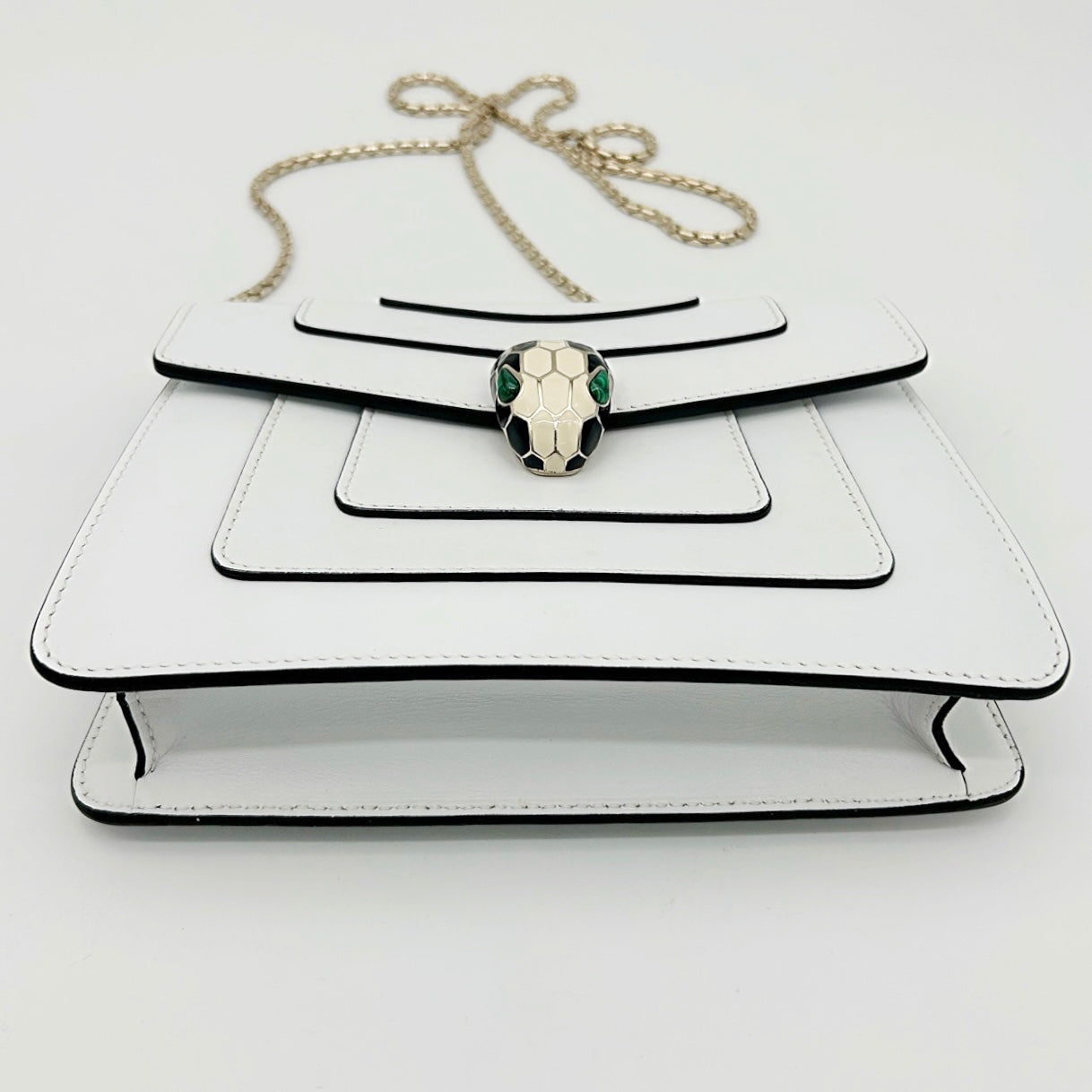Bvlgari White Serpenti Forever Enamel Snakehead Flap Shoulder Bag [Used]
