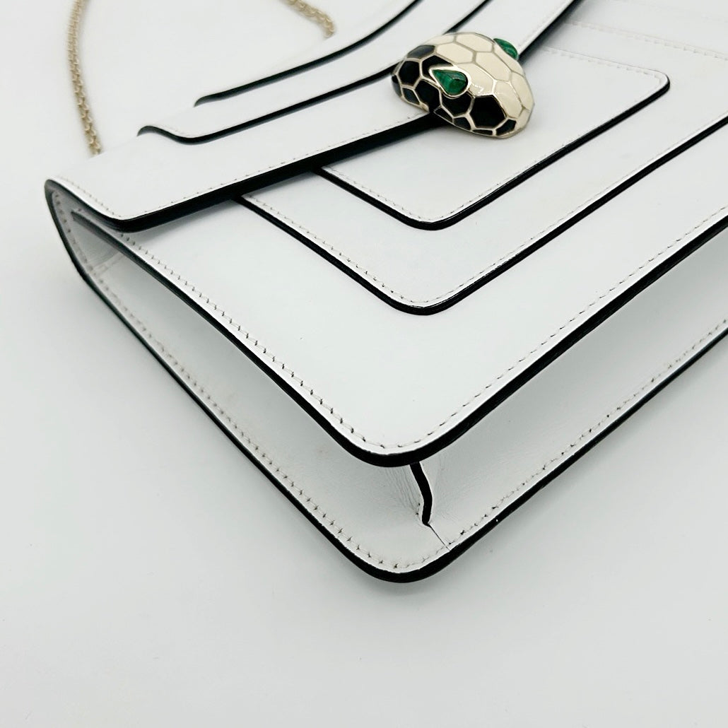 Bvlgari White Serpenti Forever Enamel Snakehead Flap Shoulder Bag [Used]