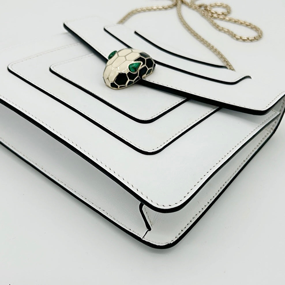 Bvlgari White Serpenti Forever Enamel Snakehead Flap Shoulder Bag [Used]