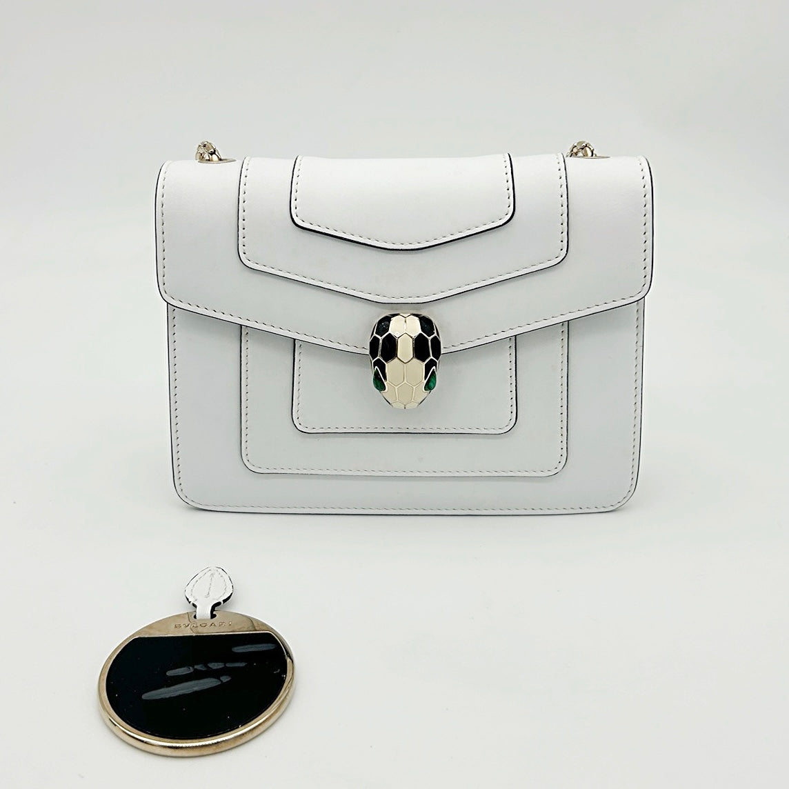 Bvlgari White Serpenti Forever Enamel Snakehead Flap Shoulder Bag [Used]