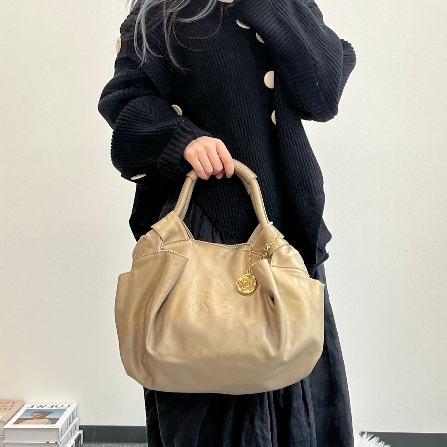 Loewe Aire Nappa Leather Champagne Gold Handbag [Used]