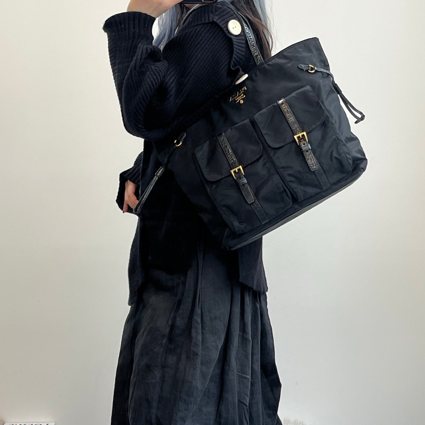 Prada Black Nylon Pocket Tote Handbag [Used]