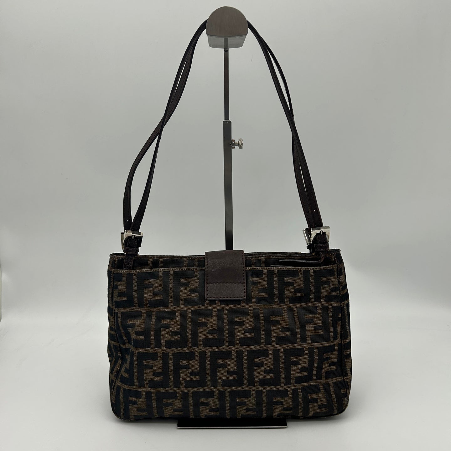 Fendi Brown Zucca Canvas Shoulder Tote Bag [Used]