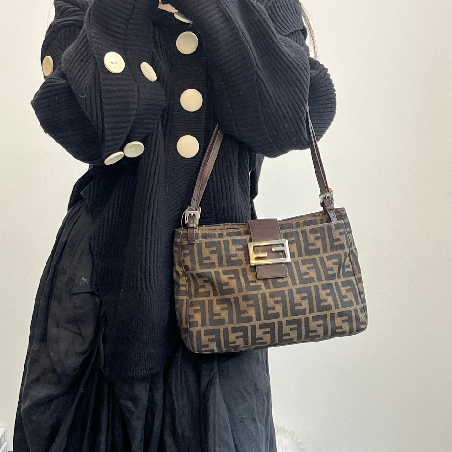 Fendi Brown Zucca Canvas Shoulder Tote Bag [Used]