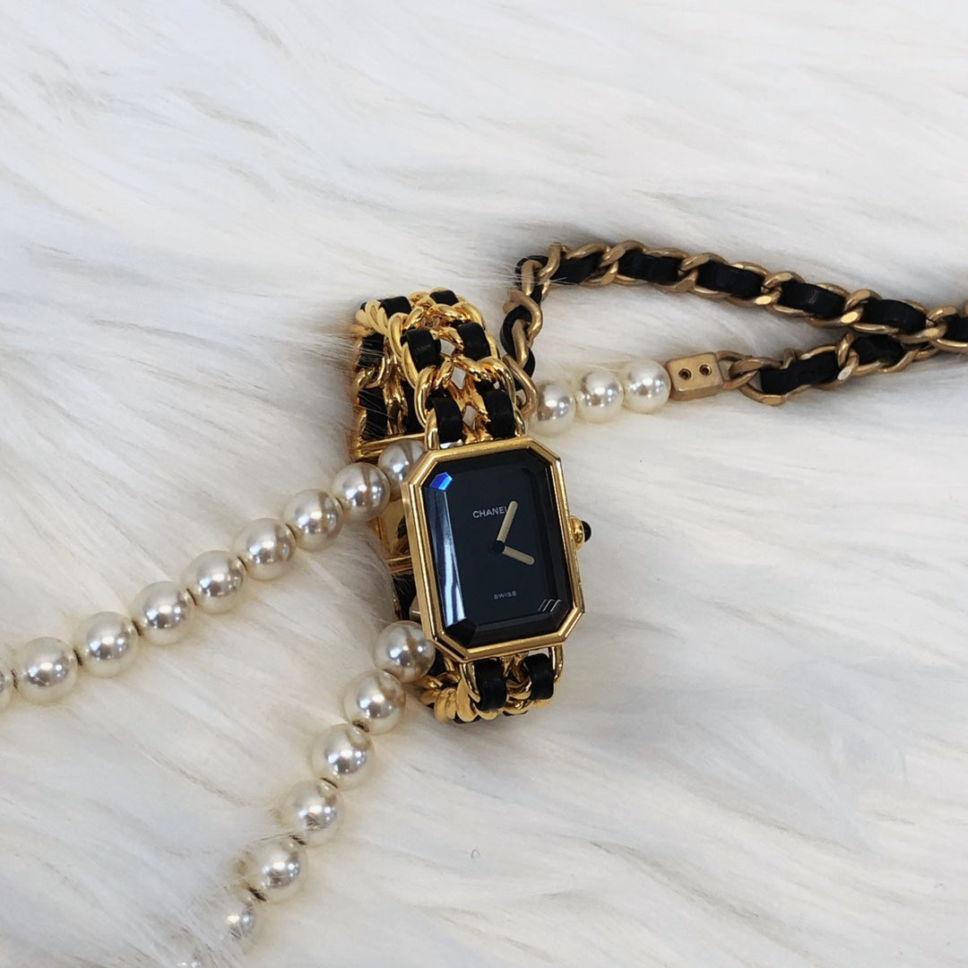 Chanel Premiere Black Dial Gold Chain Watch S Size [Used]