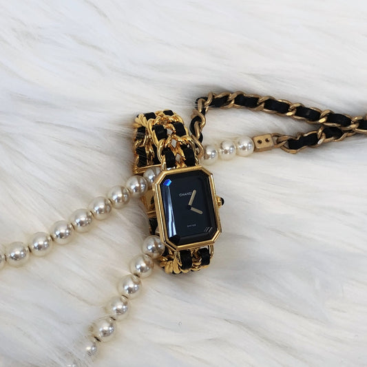 Chanel Premiere Black Dial Gold Chain Watch S Size [Used]