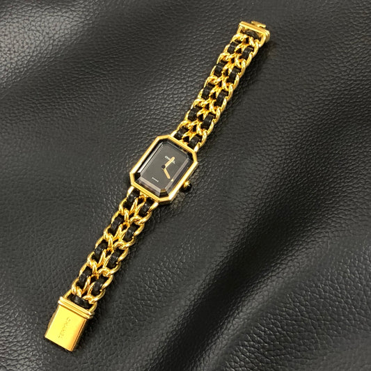 Chanel Premiere Black Dial Gold Chain Watch S Size [Used]