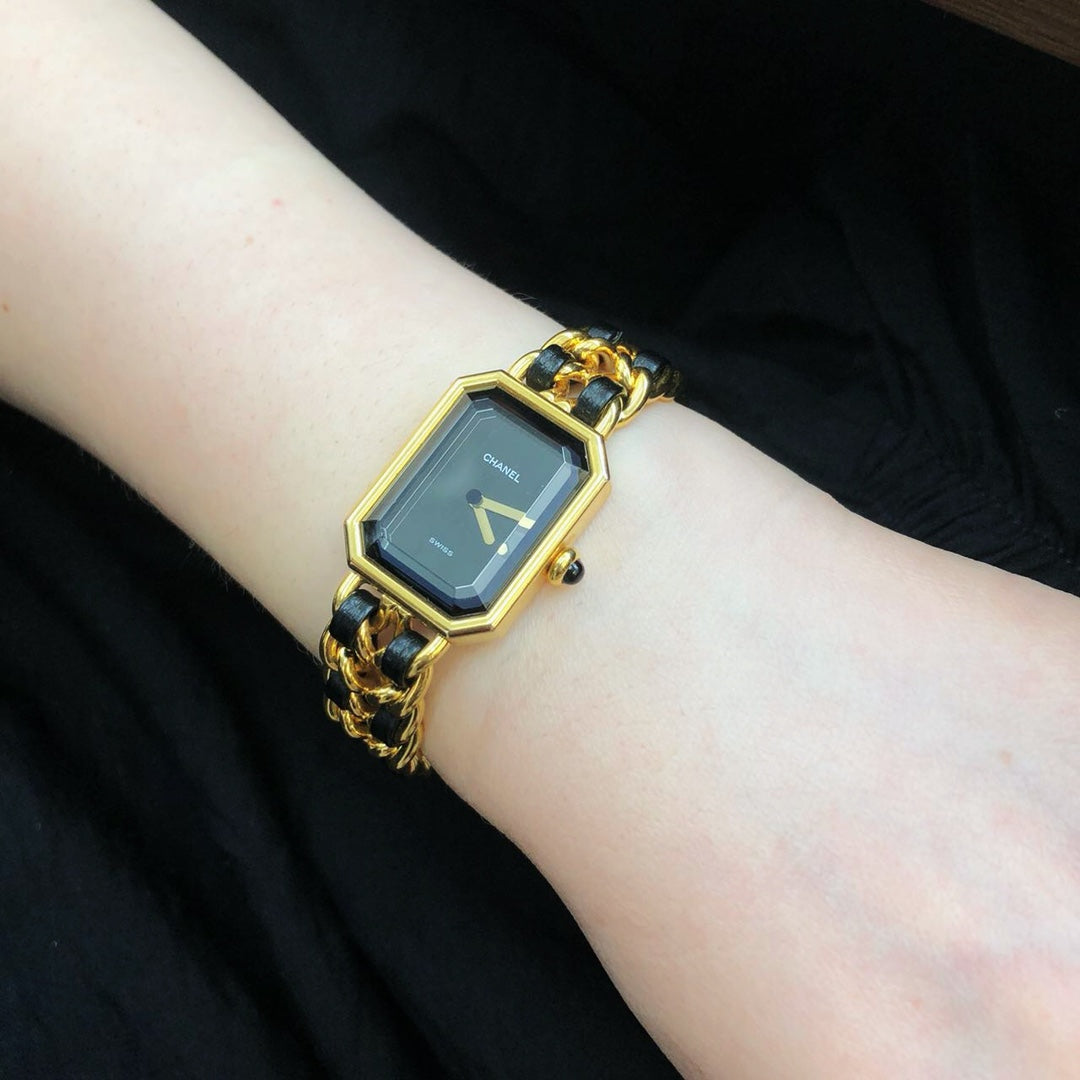 Chanel Premiere Black Dial Gold Chain Watch S Size [Used]