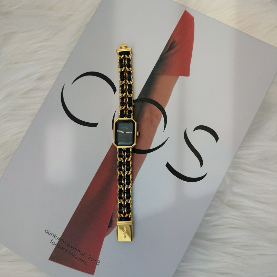 Chanel Première Black Dial Gold Chain Watch M Size [Used]