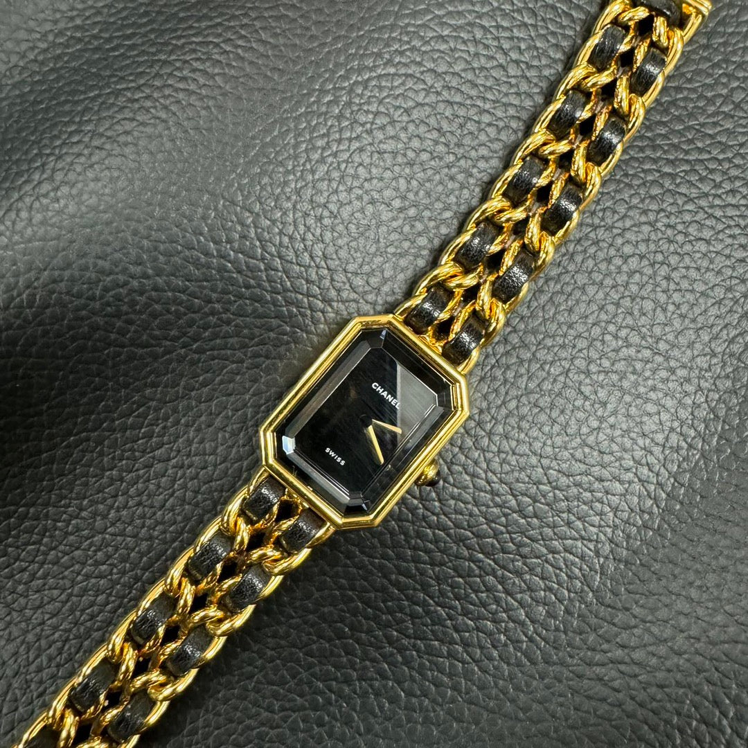 Chanel Première Black Dial Gold Chain Watch M Size [Used]