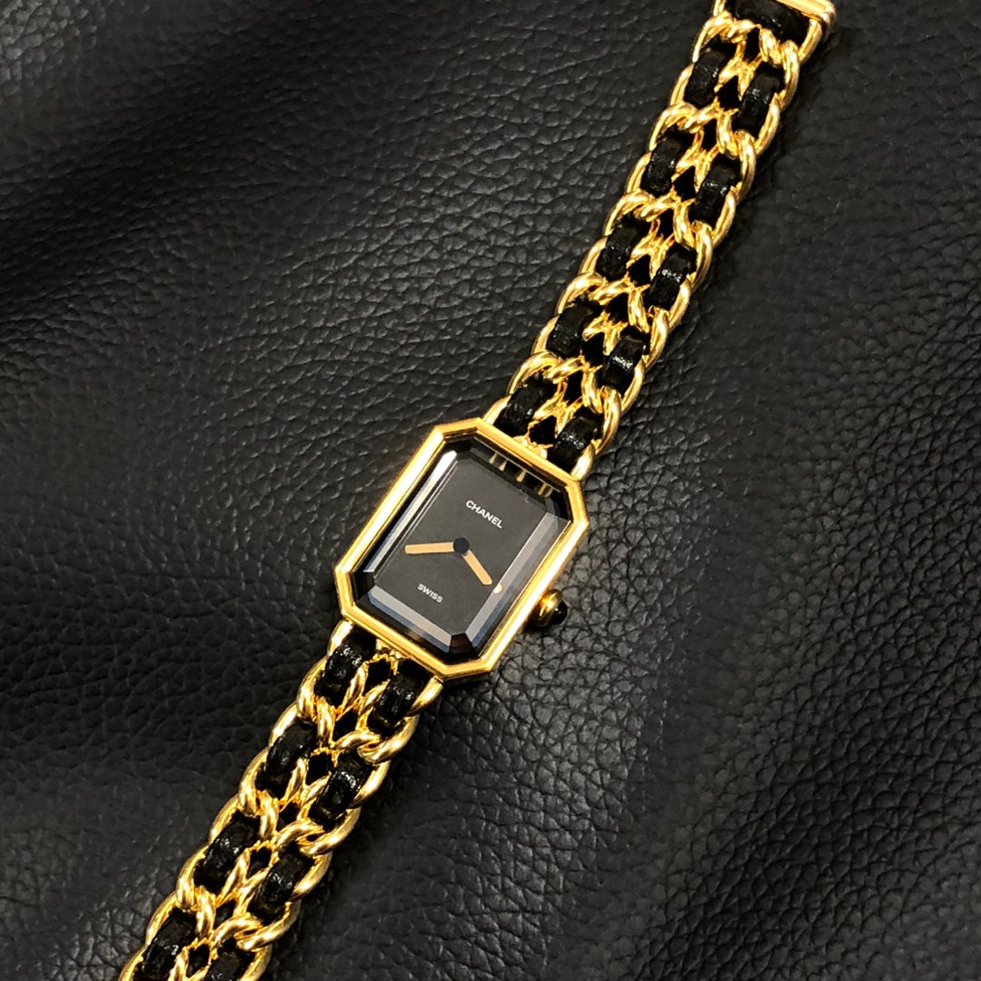 Chanel Première Black Dial Gold Chain Watch M Size [Used]