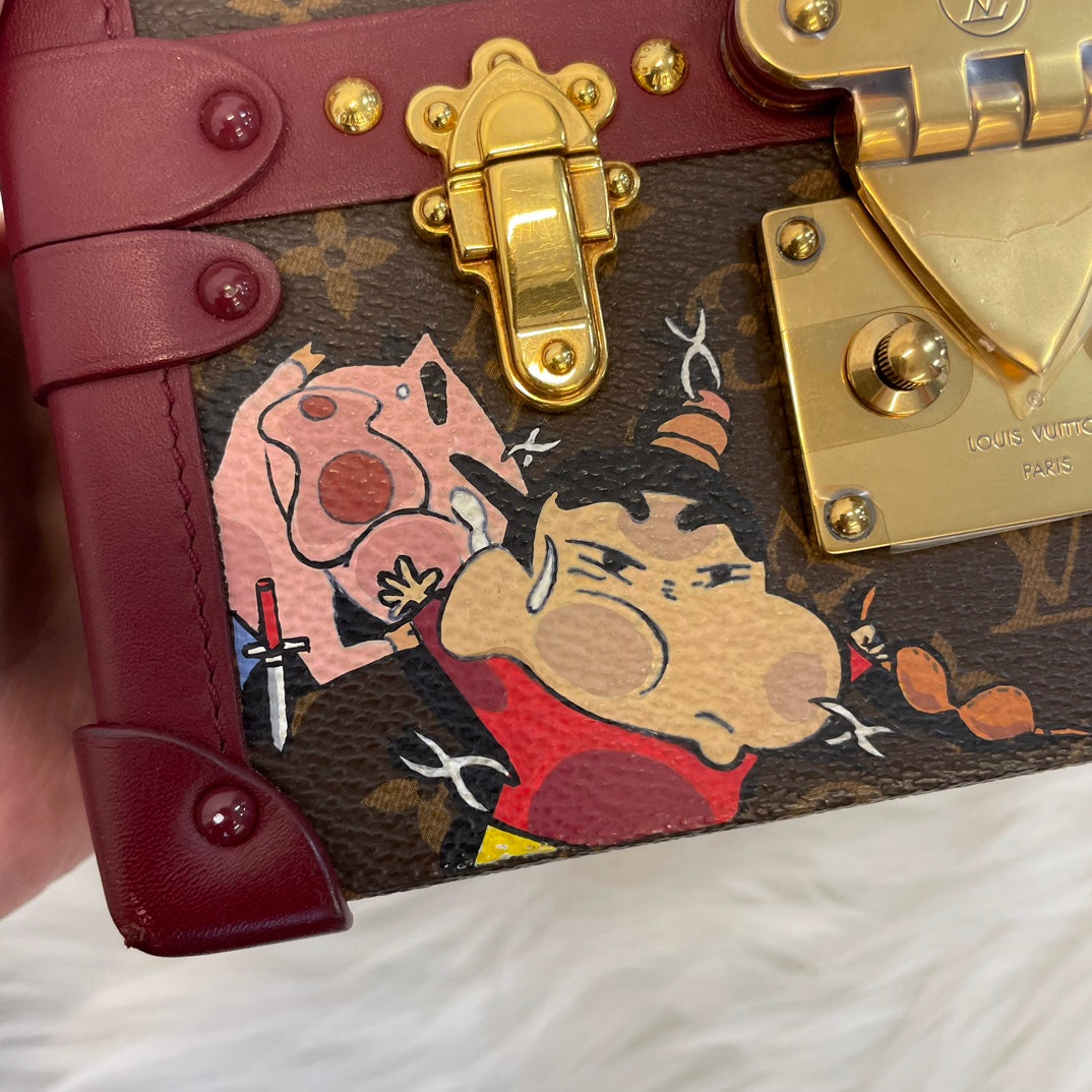 Louis Vuitton Petite Malle Burgundy Monogram Crayon Shinchan Limited Edition Box Bag 18 cm [Used]