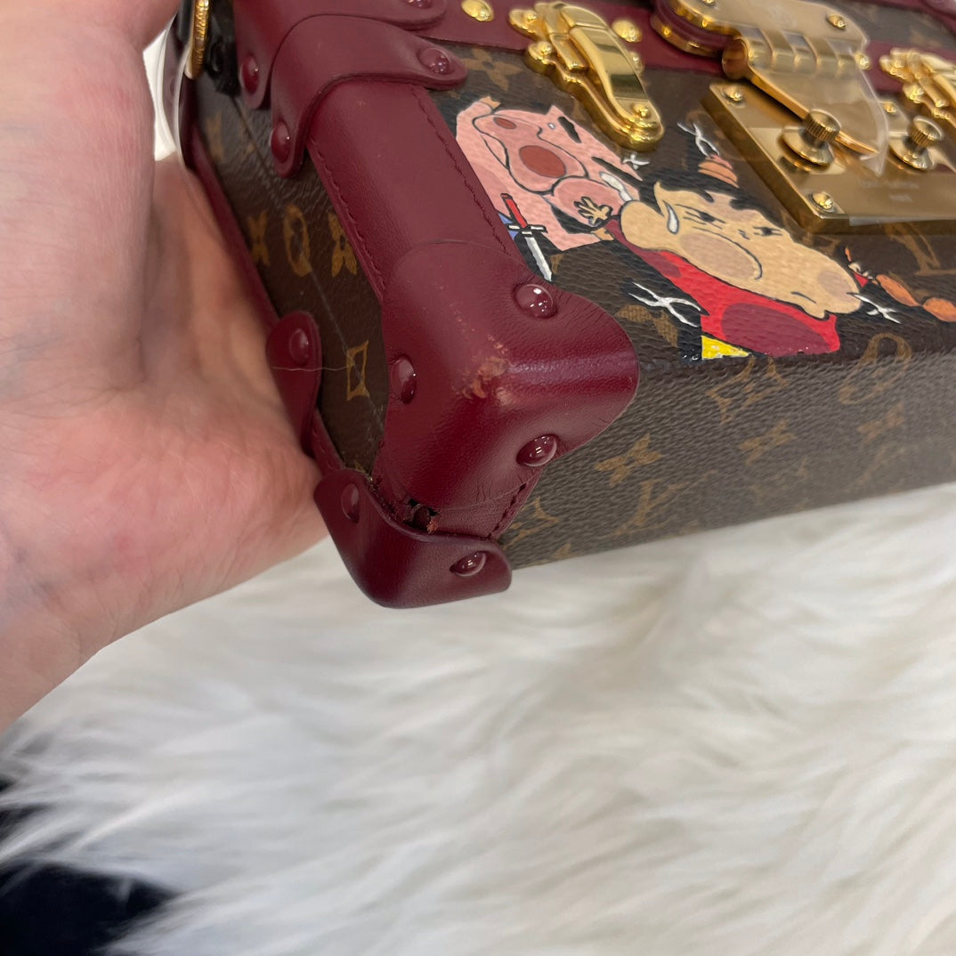 Louis Vuitton Petite Malle Burgundy Monogram Crayon Shinchan Limited Edition Box Bag 18 cm [Used]