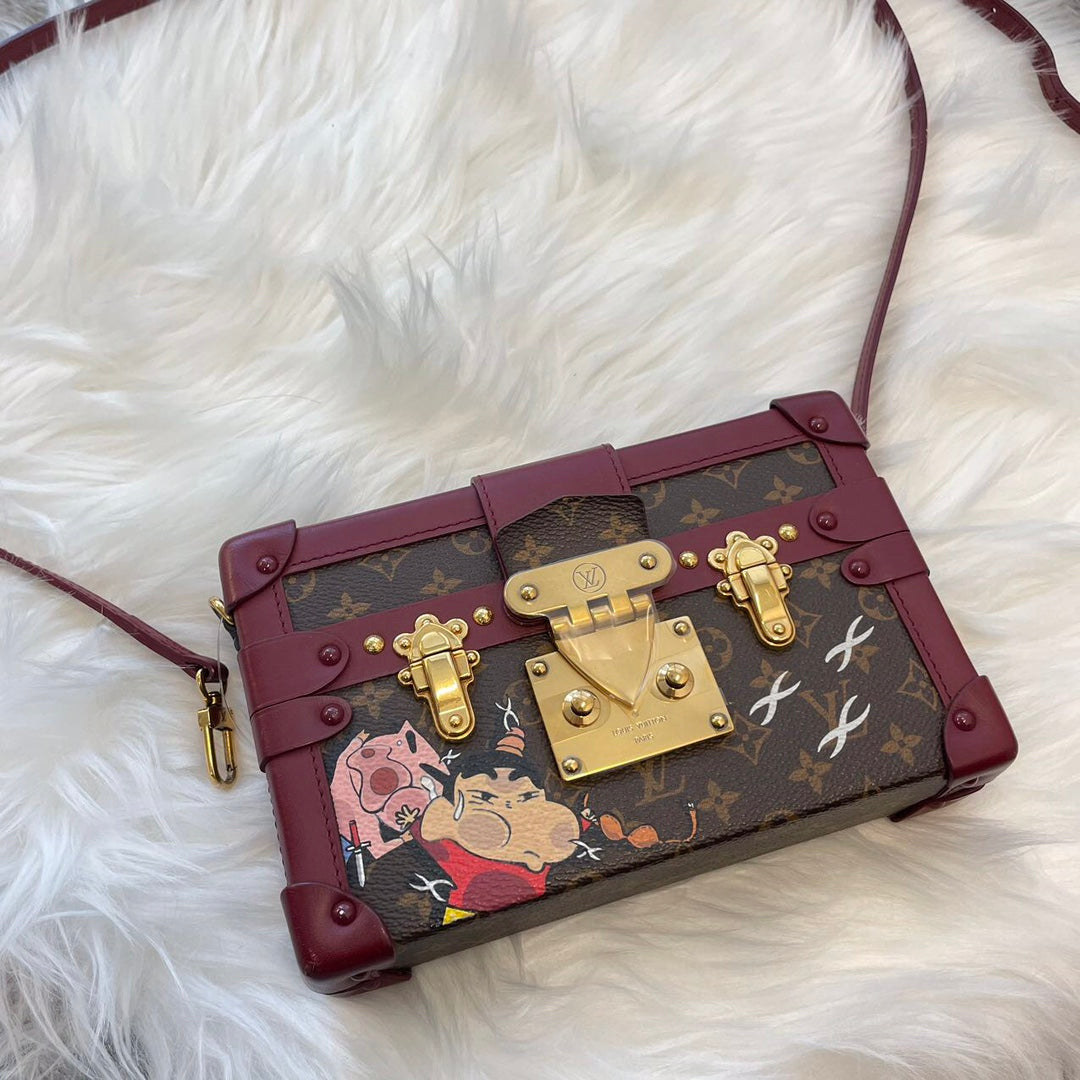 Louis Vuitton Petite Malle Burgundy Monogram Crayon Shinchan Limited Edition Box Bag 18 cm [Used]